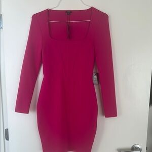 Elegant Hot Pink Long Sleeve Dress